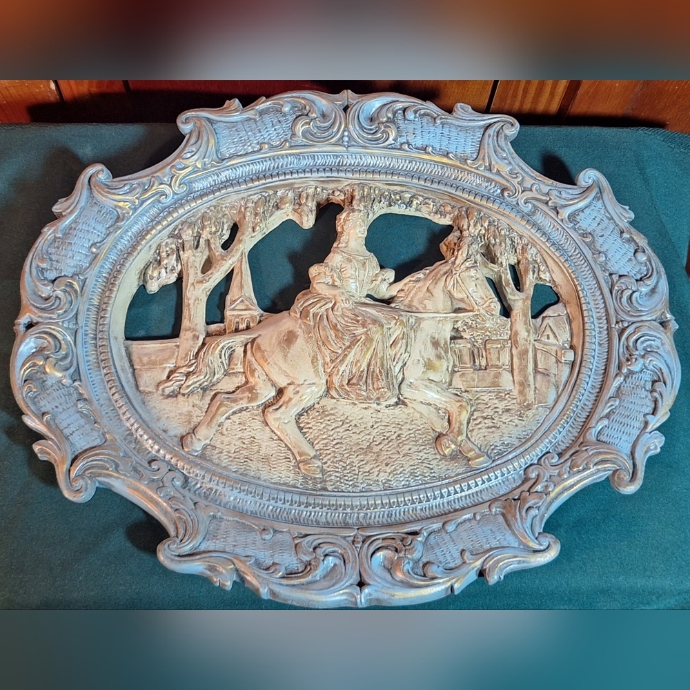 Ornate Oval Wall Plaque with Horse and Rider